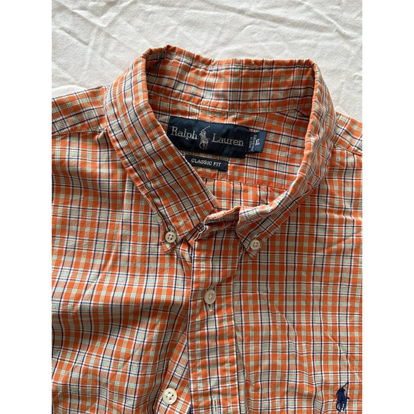 Ralph Lauren Classic Fit Button XL Plaid Orange/Blue/Green Navy Pony Long Sleeve - Picture 5 of 11